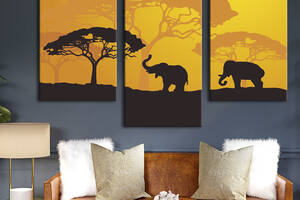 Модульная картина на холсте KIL Art триптих Слоны и деревья 66x40 см (134-32)