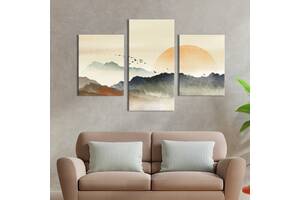 Модульная картина на холсте KIL Art триптих Стая птиц на закате 96x60 см (640-32)