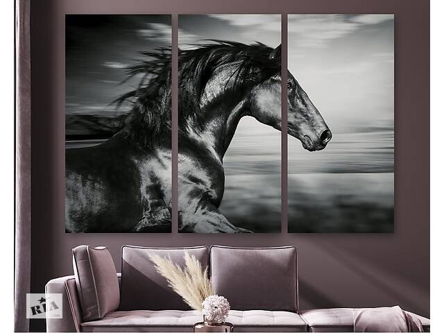 Модульная картина на холсте KIL Art Триптих Свободная лошадь 156x100 см (M3_XL_232)