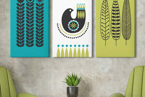 Модульная картина на холсте KIL Art триптих Символика Птица и растение 128x81 см (MK311603)