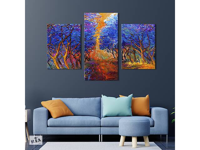Модульная картина на холсте KIL Art триптих Синие деревья 96x60 см (634-32)
