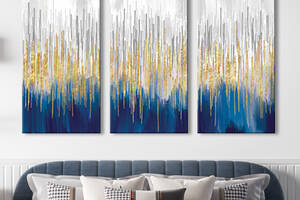 Модульная картина на холсте KIL Art триптих Текстуры Белозолотая и синяя палитра 128x81 см (MK311649)