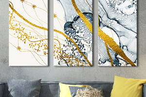Модульная картина на холсте KIL Art триптих Текстуры Вода и золото 128x81 см (MK311643)