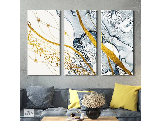Модульная картина на холсте KIL Art триптих Текстуры Вода и золото 128x81 см (MK311643)