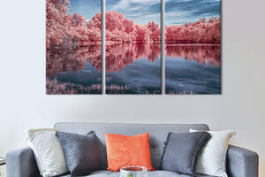 Модульная картина на холсте KIL Art триптих Цветущий розовый берег 128x81 см (608-31)
