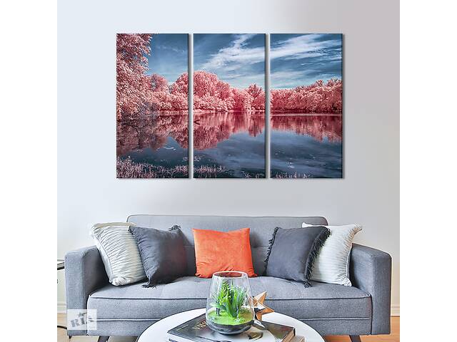 Модульная картина на холсте KIL Art триптих Цветущий розовый берег 128x81 см (608-31)