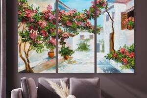 Модульная картина на холсте KIL Art Триптих Цветущие деревья на улице 156x100 см (M3_XL_261)