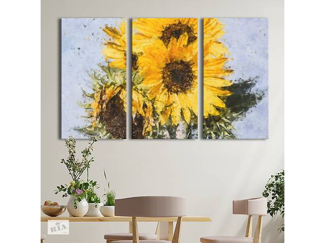 Модульная картина на холсте KIL Art триптих Цветы Подсолнухи 78x48 см (MK311619)
