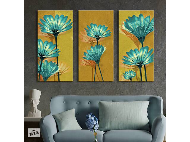 Модульная картина на холсте KIL Art триптих Цветы Синие цветы 128x81 см (MK311645)