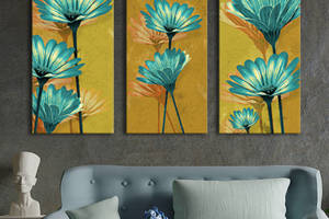 Модульная картина на холсте KIL Art триптих Цветы Синие цветы 78x48 см (MK311645)