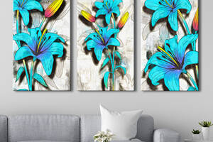 Модульная картина на холсте KIL Art триптих Цветы Синие лилии 128x81 см (MK311646)