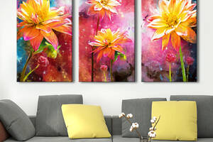 Модульная картина на холсте KIL Art триптих Цветы Желтые цветы на разноцветном фоне 156x100 см (MK311650)