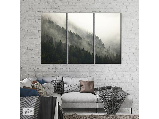 Модульная картина на холсте KIL Art триптих Туманный хвойный лес 78x48 см (572-31)