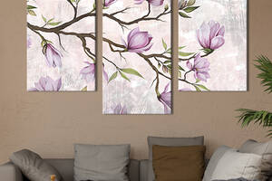 Модульная картина на холсте KIL Art триптих Ветка с цветами магнолии 66x40 см (270-32)