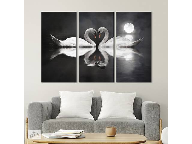 Модульная картина на холсте KIL Art триптих Влюбленные лебеди 156x100 см (143-31)