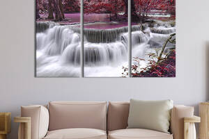 Модульная картина на холсте KIL Art триптих Водопад с розовой водой 128x81 см (577-31)