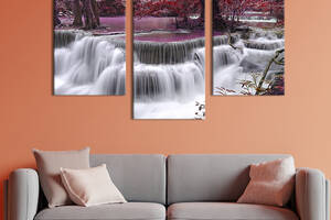 Модульная картина на холсте KIL Art триптих Водопад в глубине леса 96x60 см (577-32)