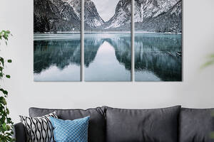 Модульная картина на холсте KIL Art триптих Италийское озеро Тоблахер 156x100 см (641-31)
