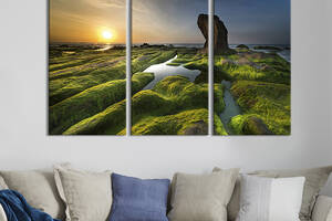 Модульная картина на холсте KIL Art триптих Зелёный морской берег 156x100 см (621-31)