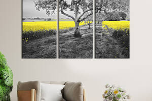 Модульная картина на холсте KIL Art триптих Жёлтые цветы с деревьями 156x100 см (574-31)