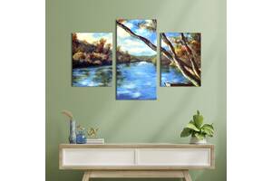Модульная картина на холсте KIL Art триптих Живописная река 96x60 см (561-32)