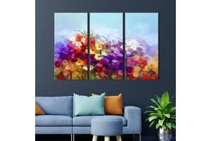 Модульная картина на холсте KIL Art триптих Живописные радужные цветы 156x100 см (249-31)