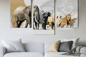 Модульная картина на холсте KIL Art триптих Животные африканской саванны 96x60 см (158-32)