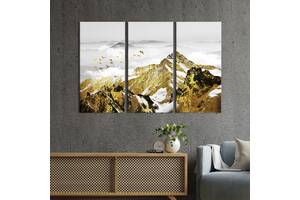 Модульная картина на холсте KIL Art триптих Золотая заснеженая гора 78x48 см (639-31)