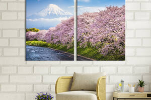 Модульная картина на холсте KIL Art Цветущая сакура на фоне вулкана 71x51 см (616-2)