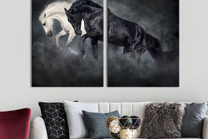 Модульная картина на холсте KIL Art Вороной и белый кони 165x122 см (201-2)