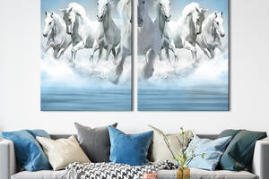 Модульная картина на холсте KIL Art Восемь белых коней 111x81 см (189-2)