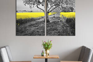 Модульная картина на холсте KIL Art Жёлтые цветы и чёрно-белые деревья 111x81 см (574-2)