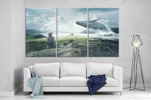 Модульная картина на холсте ProfART XL100 из трех частей 167 x 99 см Мальчик и кит (hub_YOWv51879)