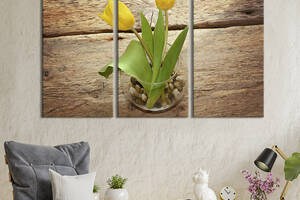 Модульная картина на холсте из 3 частей KIL Art триптих Солнечные тюльпаны в вазе 128x81 см (1005-31)