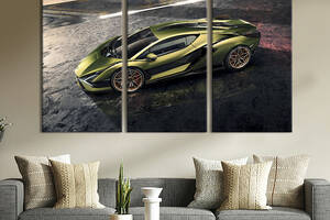 Модульная картина на холсте из 3 частей KIL Art триптих Роскошный Lamborghini Sian 128x81 см (1251-31)