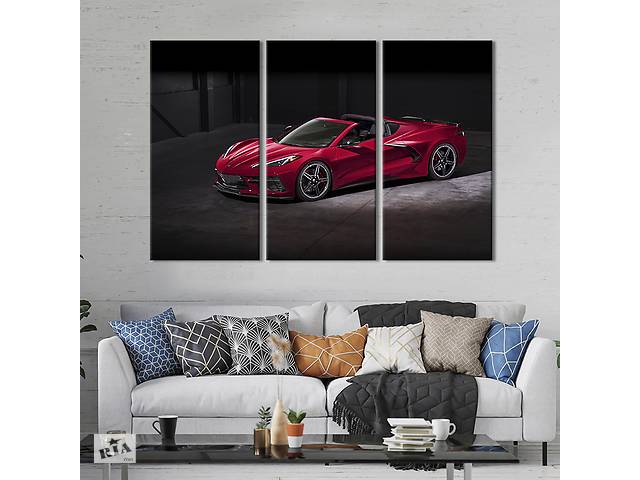 Модульная картина на холсте из 3 частей KIL Art триптих Chevrolet Corvette C8 с открытым верхом 128x81 см (1256-31)