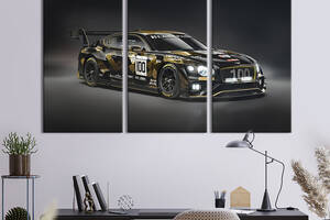 Модульная картина на холсте из 3 частей KIL Art триптих Bentley Continental в чёрно-золотом дизайне 128x81 см (1260-31)