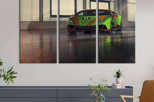 Модульная картина на холсте из 3 частей KIL Art триптих Шикарный зелёный Lamborghini Huracan 128x81 см (1265-31)
