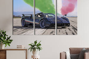 Модульная картина на холсте из 3 частей KIL Art триптих Стильный автомобиль Pagani Huayra Tricolore 78x48 см (1272-31)