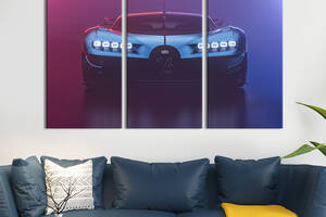 Модульная картина на холсте из 3 частей KIL Art триптих Синий Bugatti Chiron Vision GT 128x81 см (1304-31)