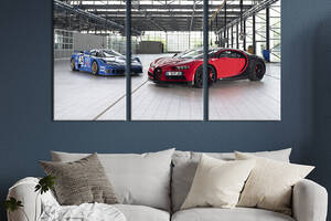 Модульная картина на холсте из 3 частей KIL Art триптих Стильные Bugatti Campogalliano в гараже 156x100 см (1308-31)
