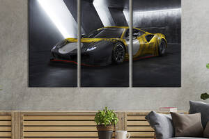 Модульная картина на холсте из 3 частей KIL Art триптих Жёлтая Ferrari 488 GT Modificata 128x81 см (1315-31)