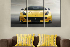 Модульная картина на холсте из 3 частей KIL Art триптих Эксклюзивная жёлтая Ferrari 128x81 см (1317-31)