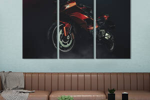 Модульная картина на холсте из 3 частей KIL Art триптих Стильный красный мотоцикл 78x48 см (1369-31)