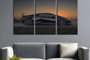 Модульная картина на холсте из 3 частей KIL Art триптих Угольно-чёрная Lamborghini 128x81 см (1372-31)