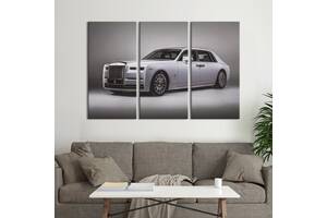 Модульная картина на холсте из 3 частей KIL Art триптих Шикарный белый Rolls-Royce 128x81 см (1394-31)