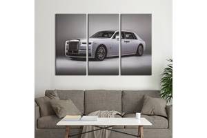 Модульная картина на холсте из 3 частей KIL Art триптих Шикарный белый Rolls-Royce 78x48 см (1394-31)