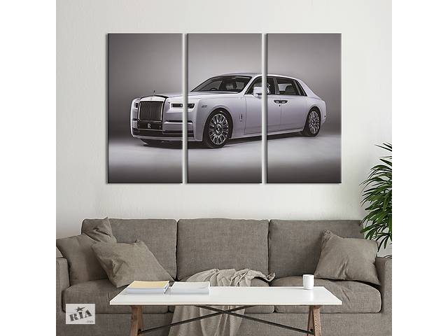 Модульная картина на холсте из 3 частей KIL Art триптих Шикарный белый Rolls-Royce 78x48 см (1394-31)