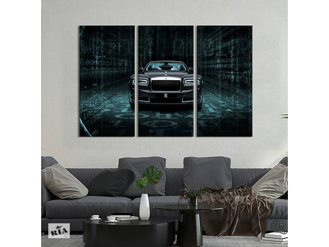 Модульная картина на холсте из 3 частей KIL Art триптих Премиум-авто Rolls-Royce Wraith 128x81 см (1395-31)