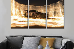 Модульная картина на холсте из 3 частей KIL Art триптих Мощный огненный автомобиль 78x48 см (1401-31)